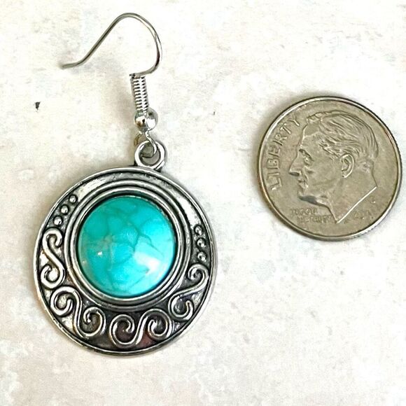 BBT Southwest Style Silver & Turquoise Dangle Earrings - Picture 7 of 10